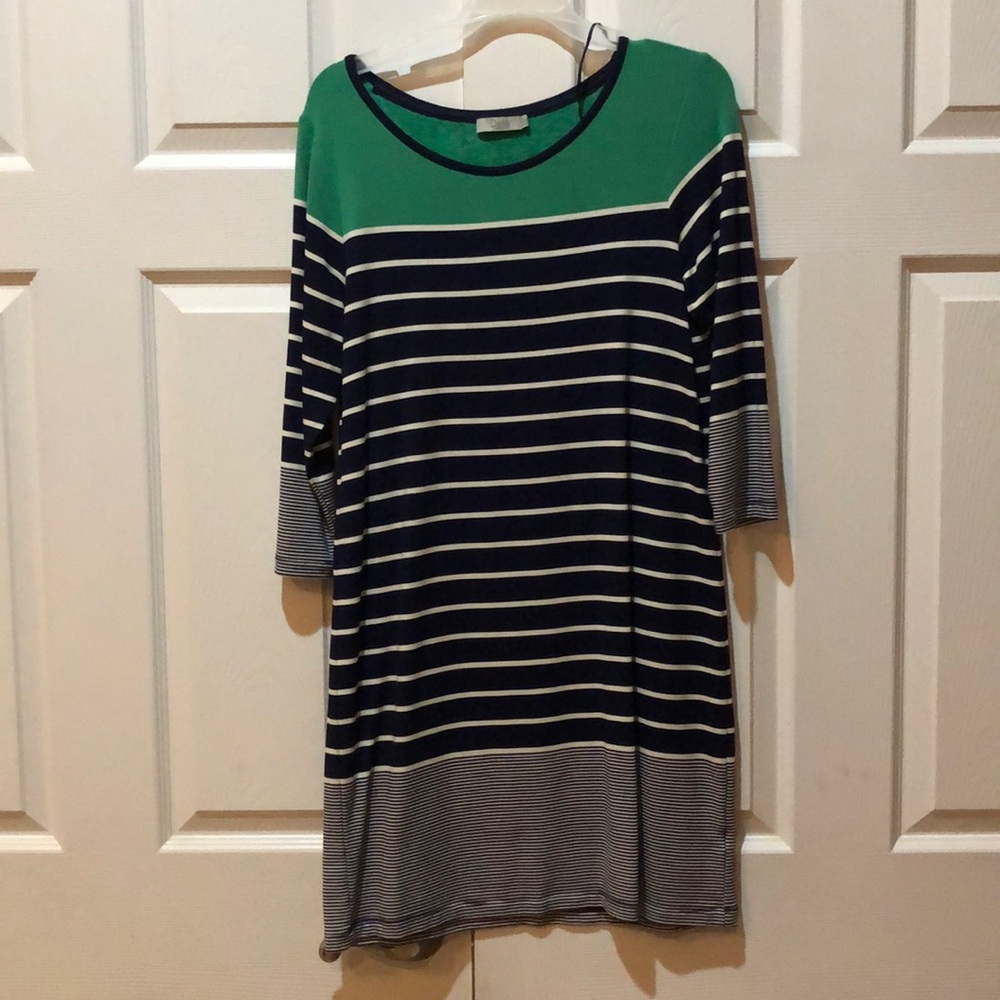 Long sleeve navy white striped dress